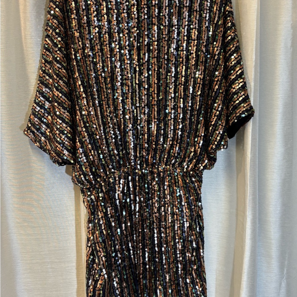 Karlie Black & Rose Gold Sequin Dress V-Neck Dolman Sleeve Medium Party Cocktail - Picture 12 of 15